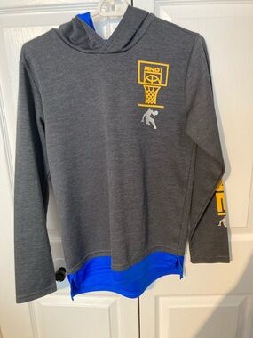And1 Gray Hoodie with Blue Hem and Yellow Basketball Graphic